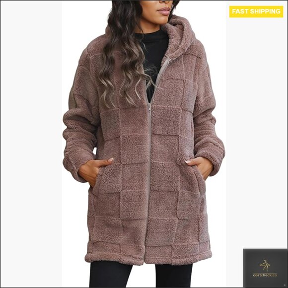 Jackets & Blazers - Oversized Sherpa Hoodie Jacket Fuzzy Fleece Long Zip Up Winter Teddy Coat